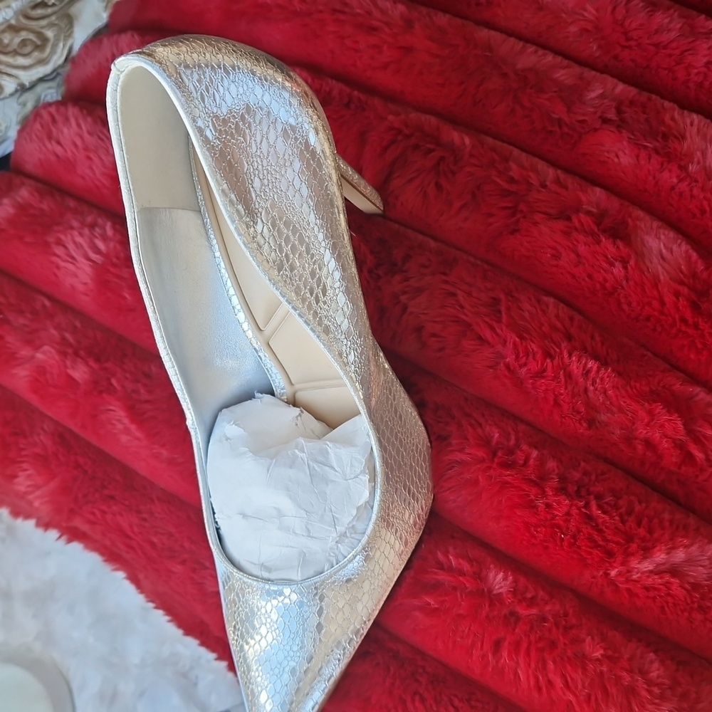 Aldo Elegant Silver Stiletto Heels With Matching Clutch. - Picture 3 of 15